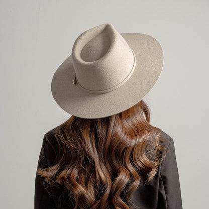 Chapéu Fedora de Feltro 100% Lã Australiana com cinto de feltro e aba larga de design moderno