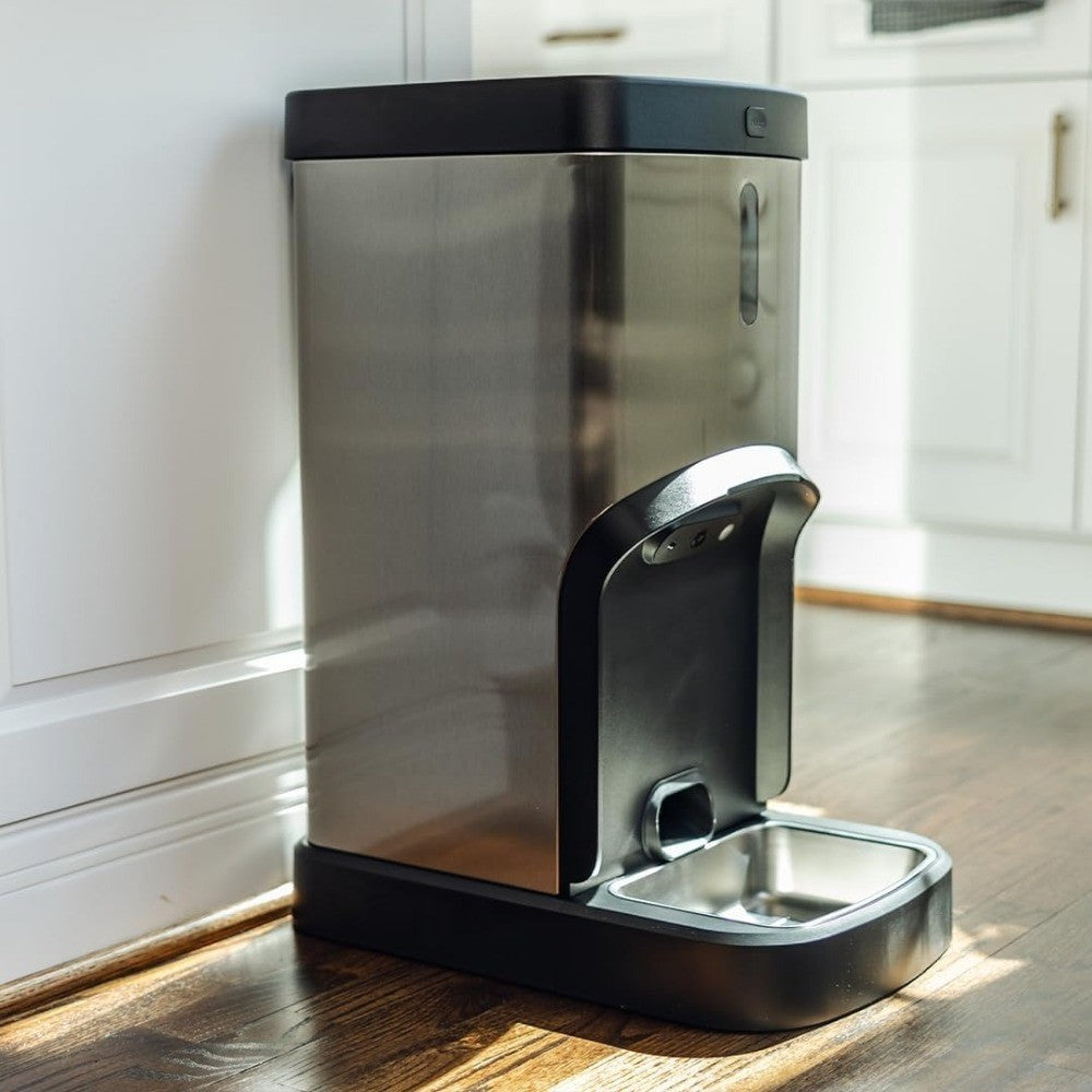 Comedouro Automático para Cães e Gatos de Grande Capacidade – Dispensador de Alimentos para Animais de Estimação de Aço Inoxidável com Aplicativo Wi-Fi e Alimentações Programadas