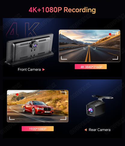K2 Pro 11.3" DVR Automotivo 4K Câmera Sem Fio Carplay Android Auto Tela AI Câmera de Painel Gravador de Vídeo de Lente Dupla GPS de Navegação de Painel