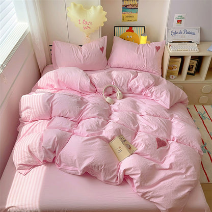 Korean Solid Color Bedding Set Adults Kids Twin Full Queen Size Soft Bed Flat Sheet Duvet Cover Set Pillowcases Simple Bed Linen