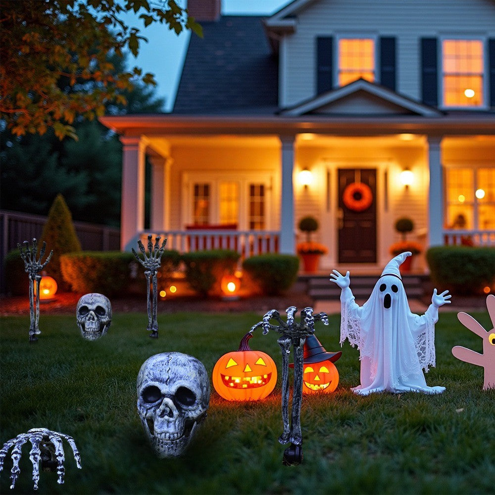 Halloween Skull Skeleton Head Realistic Human Hand Arms for Halloween Party Home Garden Lawn Decor Haunted House Horror Props
