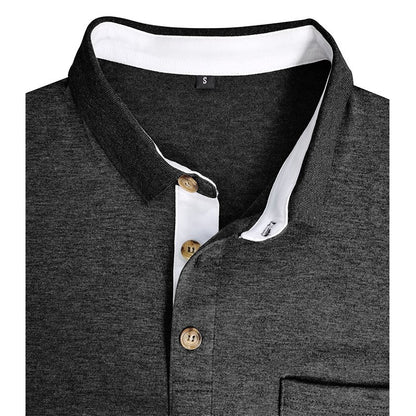 Spring Trend Men's Long Sleeve Casual Tshirt Solid Lapel Button Up Pullover Tops Autumn Turn Down Collar Bottoming Polo Shirt
