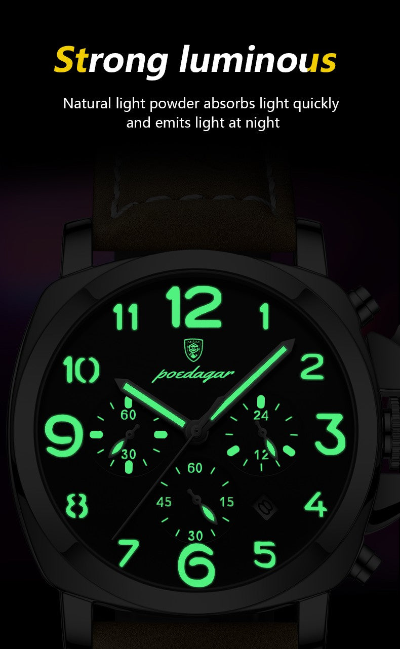 POEDAGAR Top Luxury Fashion Watch For Men Waterproof Luminous Chronograph Man Watch Leather Military Men's Quartz Watches Reloj