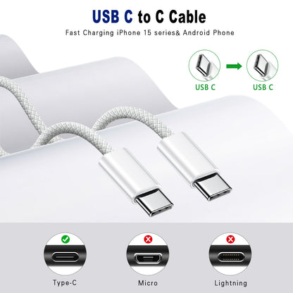 Cabo de carregamento rápido tipo C para tipo C PD 60W 1m 2m para celular Iphone15 16 17 Samsung Huawei USB C para C Cabo de carregador