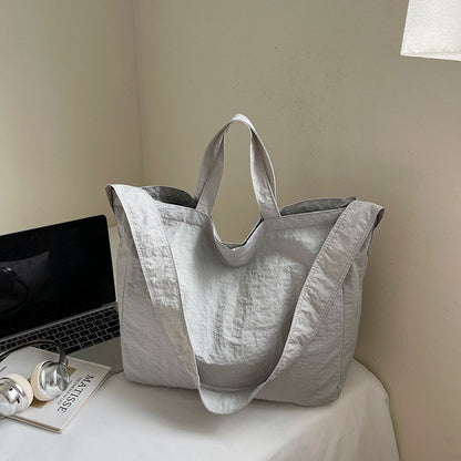 Lazy Style Nylon Crossbody Shoulder Bag Women Casual Large Capacity Bucket Tote Bag Lightweight Japan Style Simple Handbag