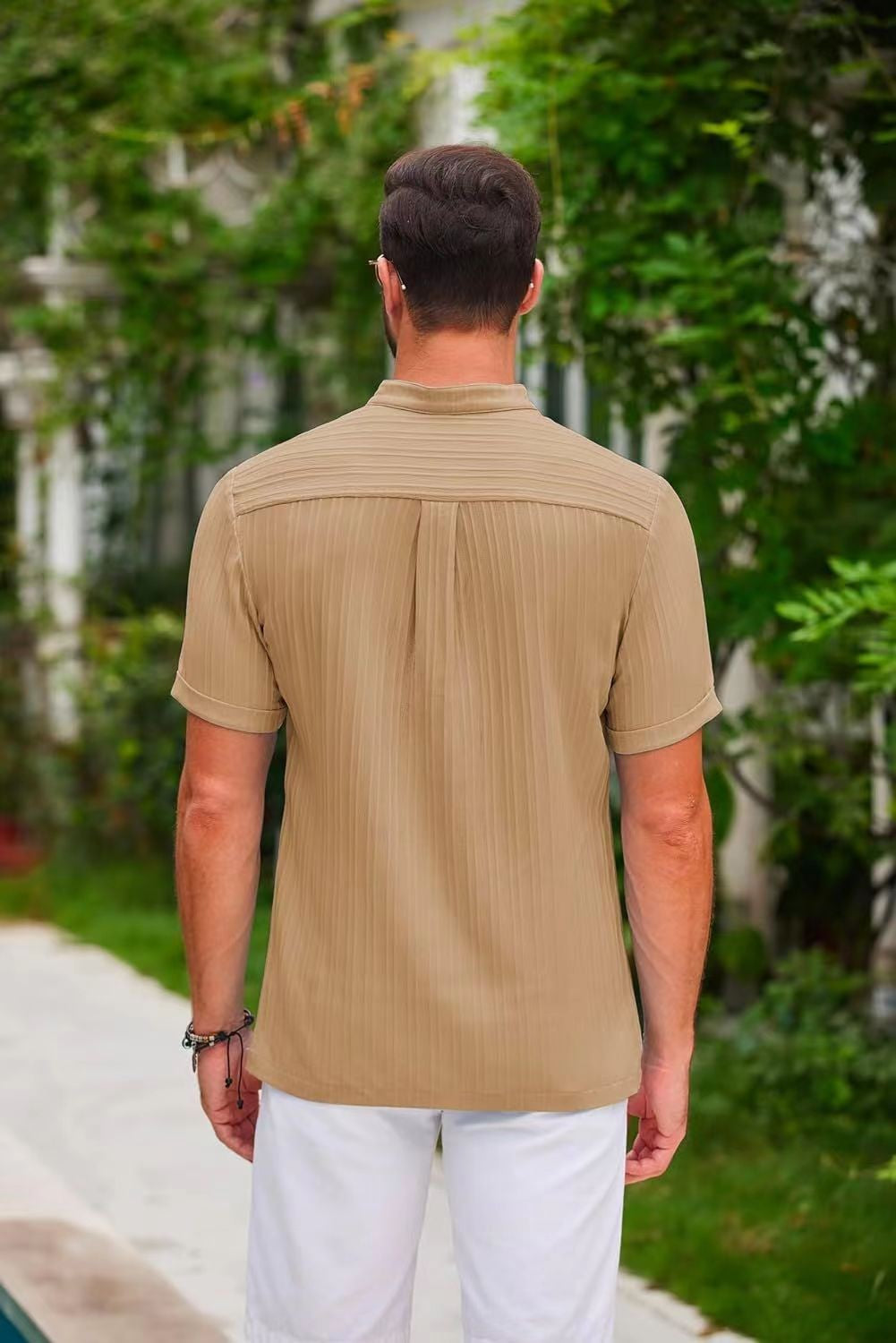 Hawaiian Men's Retro Cotton And Linen Henry Shirt Casual Loose With Sporty Stand-up Collar Buttons 2025 New Men's Casual Shirt