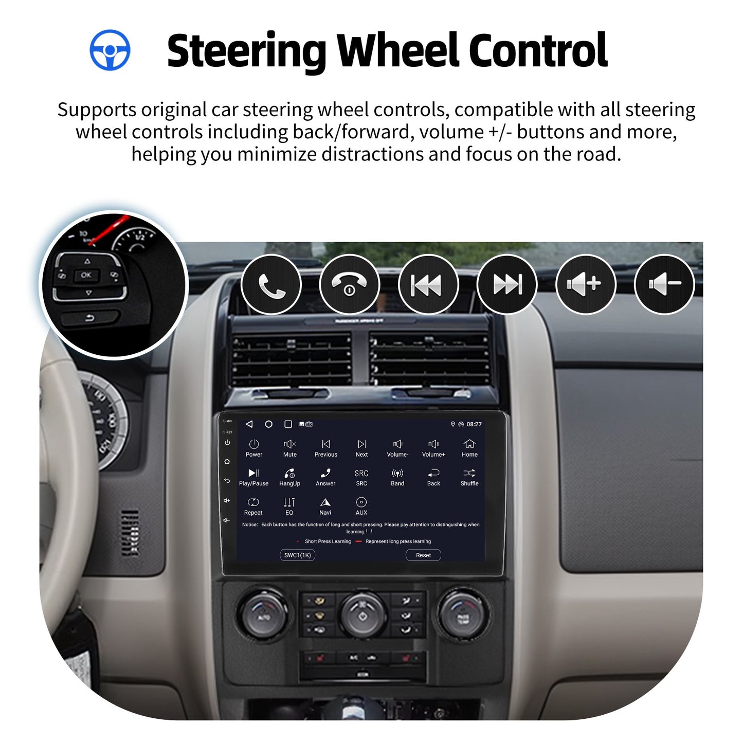 9" Car Stereo Radio For Ford Escape 2007-2012 Apple Carplay GPS Navigation WIFI 2G+32G Android 14 SWC Bluetooth FM/RDS Head Unit