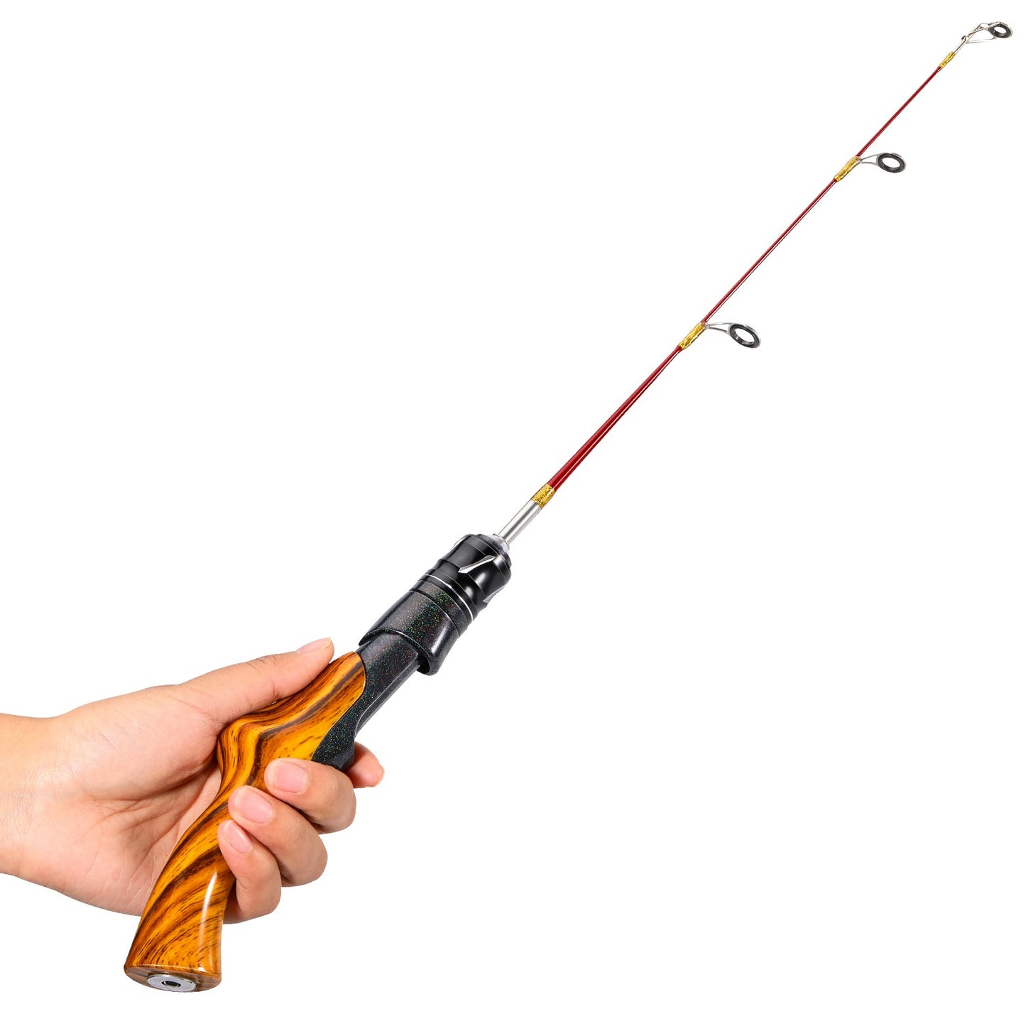 Vara de Pesca no Gelo Sougayilang 2 Seções de Fibra de Carbono Alta Vara de Gelo com Potência Duas Pontas de Vara Arrasto Máx. 8Kg Pesca no Gelo