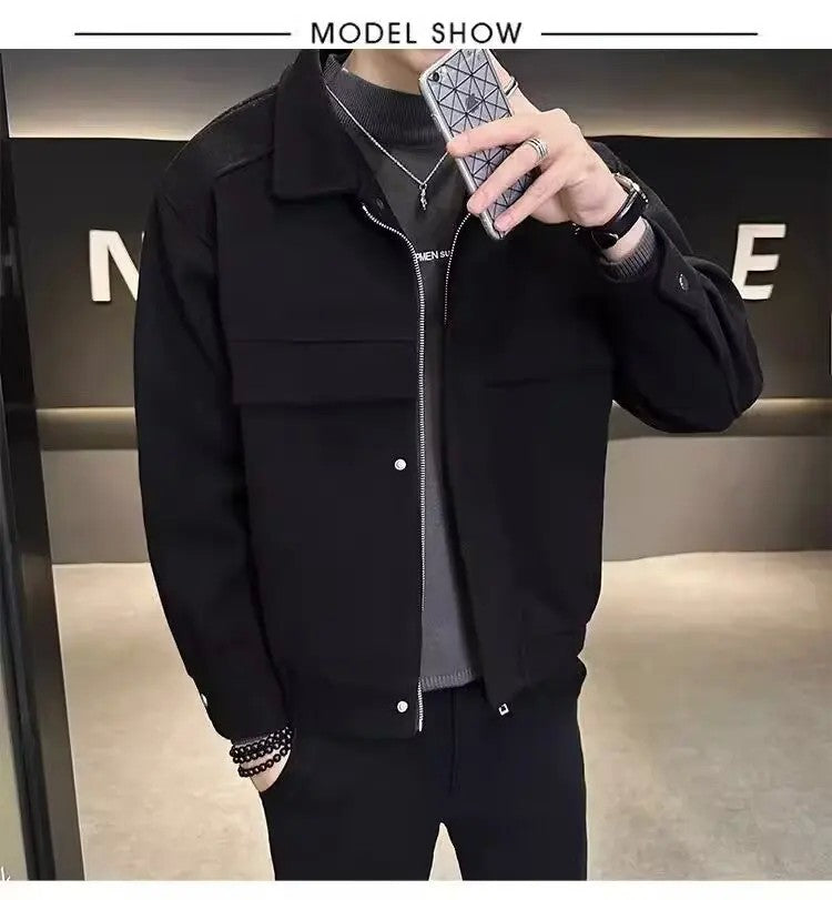 Men's Autumn Winter 2023 New High-end Feeling Cropped Woolen Jacket Casual Style Loose Fit Sweater Coat