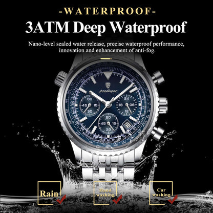 POEDAGAR Luxury Sport Man Watch Chronograph Date Waterproof Luminous Men's Quartz Watches Stainless Steel Fashion Men Wristwatch