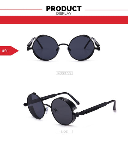 VIVIBEE Vintage Steampunk Red Sunglasses Men Round Punk Alloy Metal Retro Sun Glasses Women 2025 Goggles Gothic Style Shades