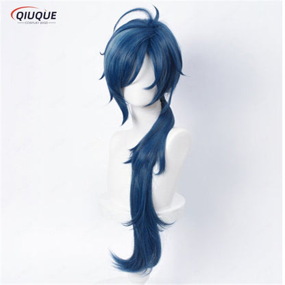 High Quality Game Impact Kaeya Cosplay Wig 80cm Long Ink Blue Heat Resistant Synthetic Hair Anime Cosplay Wigs + Wig Cap