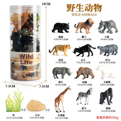 Mini Modelo Animal Fazenda de Vida Selvagem Aves Dinossauro Oceano Conjunto Animais da Planície Crocodilo Pinguim Insetos Brinquedos Micro Modelo Balde