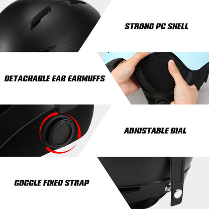 Snowboard Helmet Detachable Earmuff Men Women Safety Skiing Helmet with Goggle Fixed Strap Professional Skiing Snow Sports