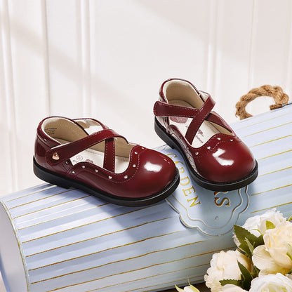 Dave Bella Children's Leather Shoes Autumn Girl's Retro Fashion Soft soled Red Anti slip Princess Shoes DB3252579