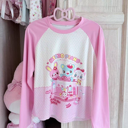 Lolita Print Tops Bow Cake Blouse Y2K JK Lolita Japan Kawaii Girl Cute Sweet Lace T-shirt A-line Spliced Cake Skirt New Chic