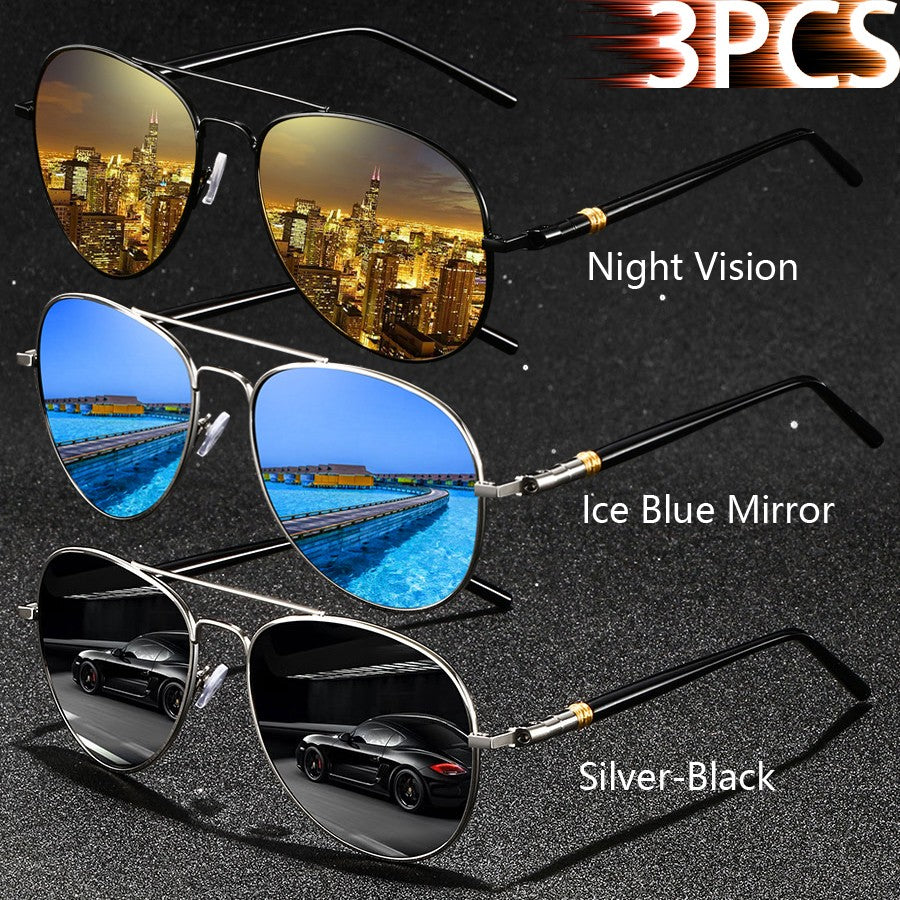 3 PCS Fashion Vintage Square Metal Frame Sunglasses Men Women Fishing Driving Luxury Brand Designer Sun Glasses  Eyewear UV400