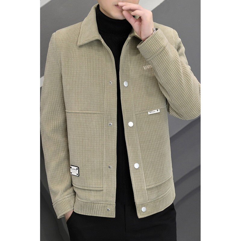 Men's Fleece-Lined Thickened Warm Casual Jacket New Turn-Down Collar Trendy Short Wool Coat Woolen Overcoat