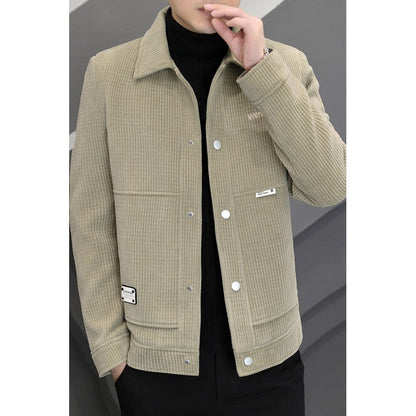 Men's Fleece-Lined Thickened Warm Casual Jacket New Turn-Down Collar Trendy Short Wool Coat Woolen Overcoat