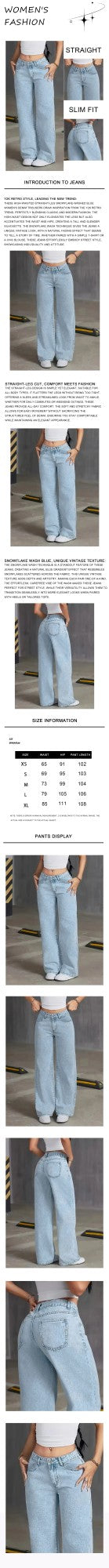 Autumn Y2K style women's washed blue jeans high waist straight loose jeans suitable for casual outings and dates.