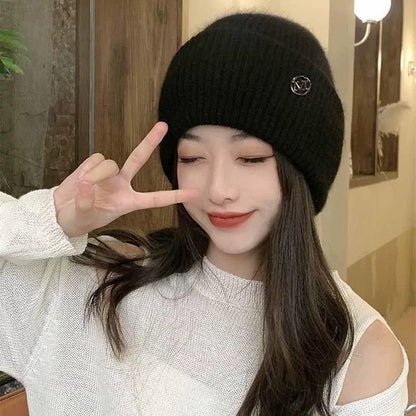 Chapéu de Inverno Feminino Outono Inverno, Gorro de Malha Grosso Versátil, Chapéu de Inverno Quente à Prova de Vento de Cor Sólida para Mulheres, Boné Casual para Atividades ao Ar Livre