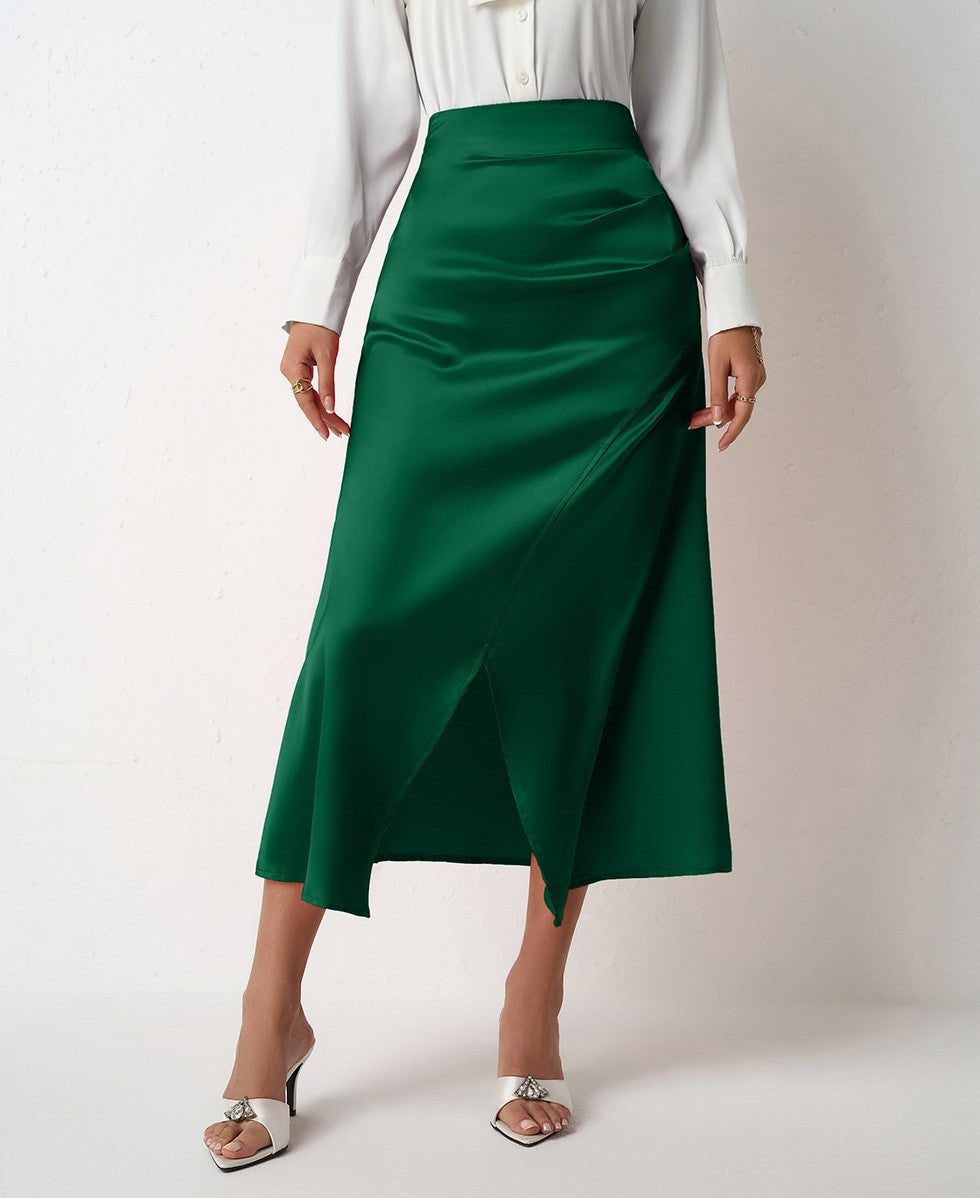Nighpha Women's Elegant Satin Skirts High Waisted Flared Casual Work Office Fishtail Midi Skirt
