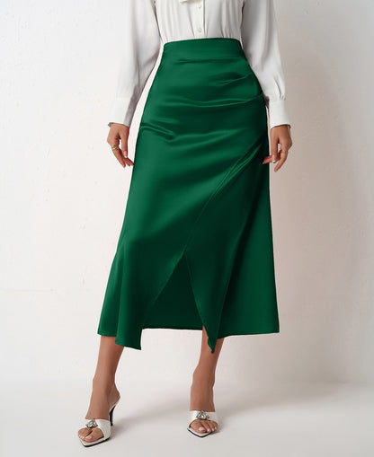 Nighpha Women's Elegant Satin Skirts High Waisted Flared Casual Work Office Fishtail Midi Skirt