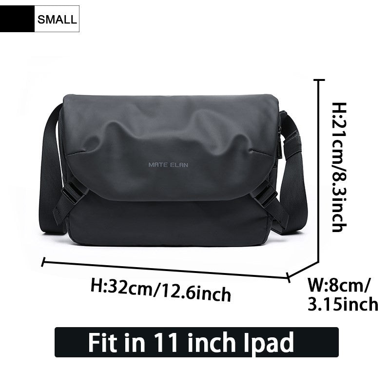 Waterproof Crossbody Bag Men Large Capacity 15 inch Laptop Fashion Shoulder Bag Solid Black Light Portable Anti-theft Zipper Bag