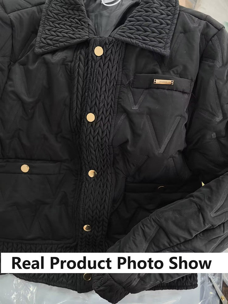 Women Cotton Padded Coats Autumn Winter Lightweight Fashion Turn-down Collar Quilted Jacket Outerwear Female Warm Overcoats