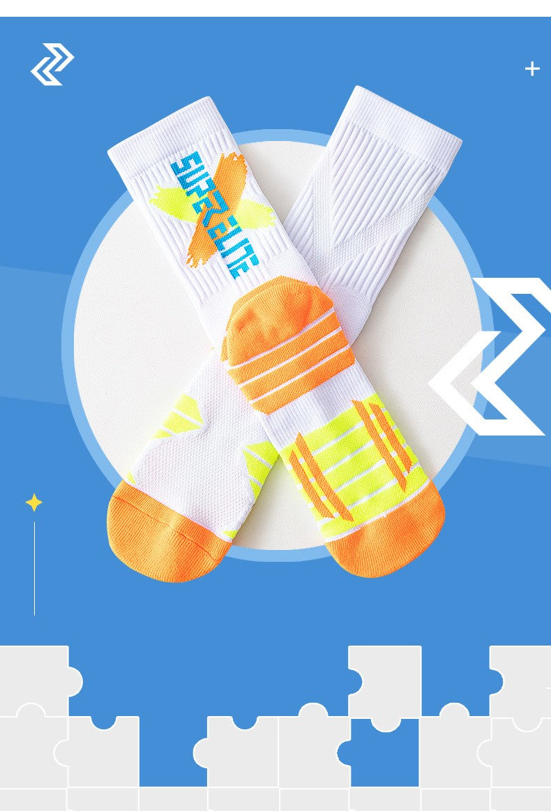 1 Pair High Tube Professional Practical Sport Socks Men's Towel Bottom Thickened Shock Absorbing Contrast Color Elite Socks
