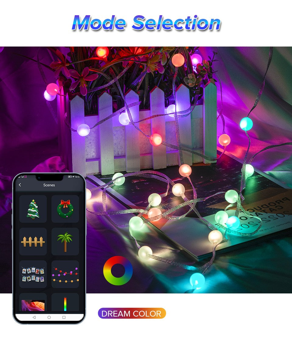 USB Christmas Lights String 5m 10m Bluetooth Music APP Remote DC5V WS2812B Party Wedding Garden Backyard Star Rugby Strawberries