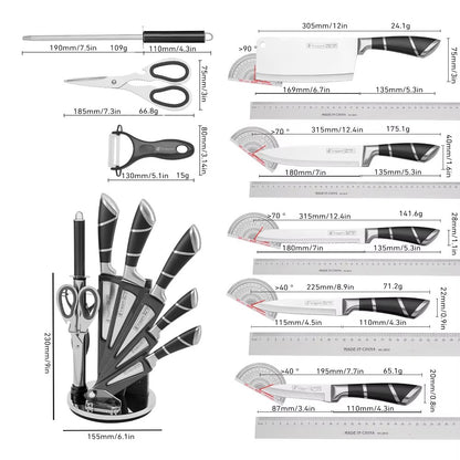Conjunto de Facas de Cozinha de Aço Inoxidável ZENG Afiadas Revestidas Antiaderentes Facas de Chef com Amolador para Cortar Fatiar Picar e Trocear