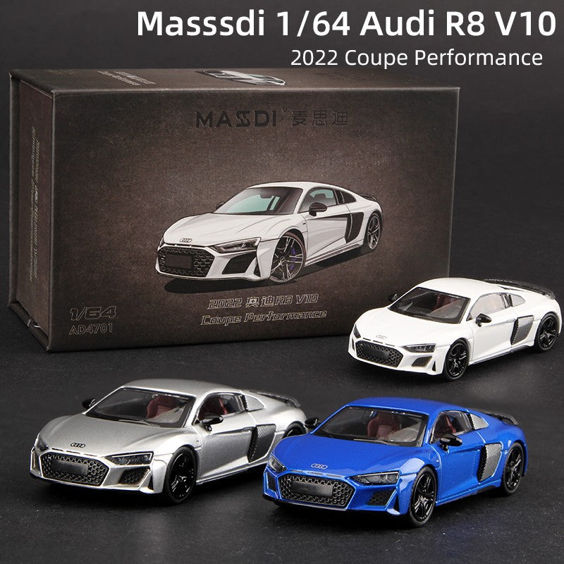 Massdi 1:64 Audi R8 V10 Coupe Performance 2022 Carro Modelo Liga Miniatura Supercarro Veículo Diecast Brinquedo