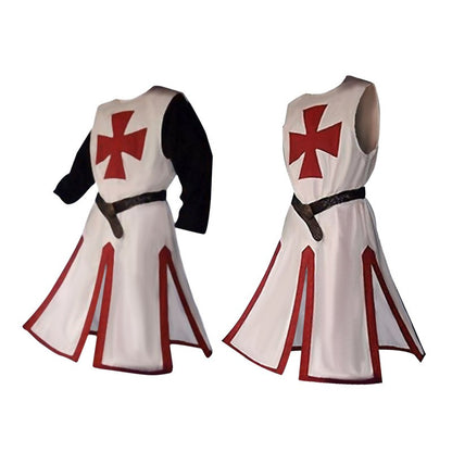 Mens Medieval Crusader Knights Templar Tunic Costumes Renaissance Halloween Surcoat Warrior Black Plague Cloak Cosplay Top