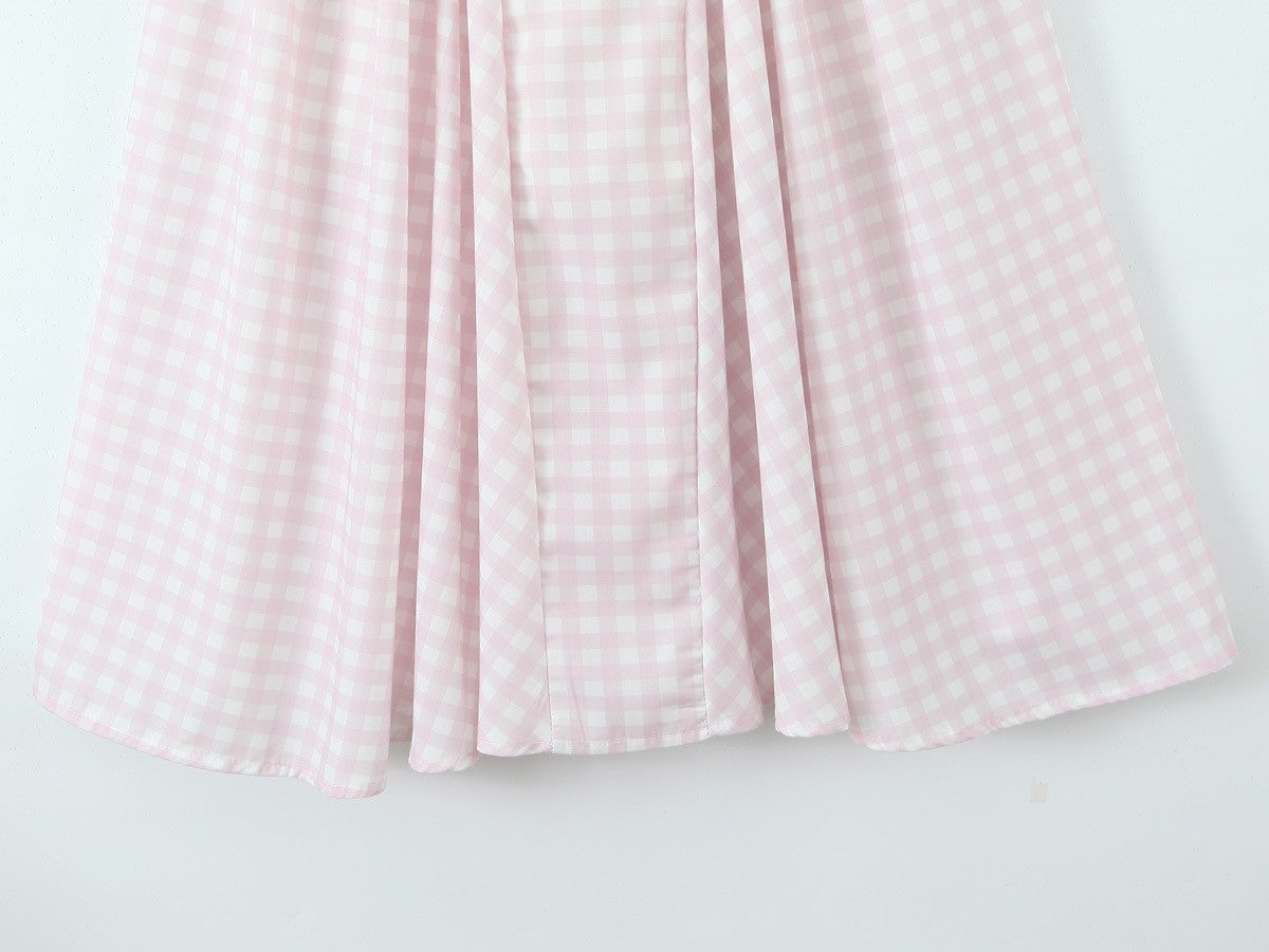 YENKYE Lace Up Bandage Plaid Sling Dress Women Elegant Square Neck Low Waist A-l
