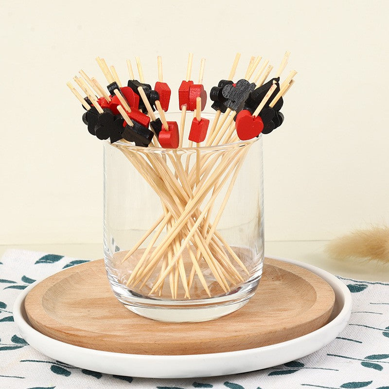 100Pcs Casino Las Vegas Poker Disposable Bamboo Food Picks Playing Card Dessert Fruit Forks for Birthday Wedding Party Decor