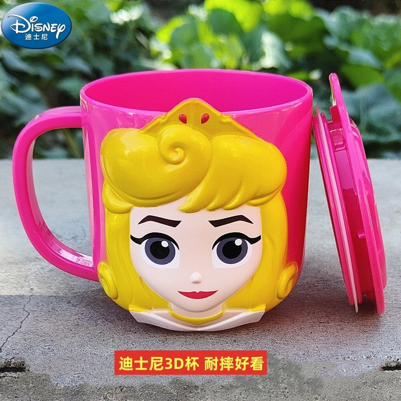 Copo infantil de desenho animado Disney Mickey Stitch com tampa Caneca de leite Frozen Elsa 3D Copo para beber em casa Copo para escovar a boca Copo de água infantil