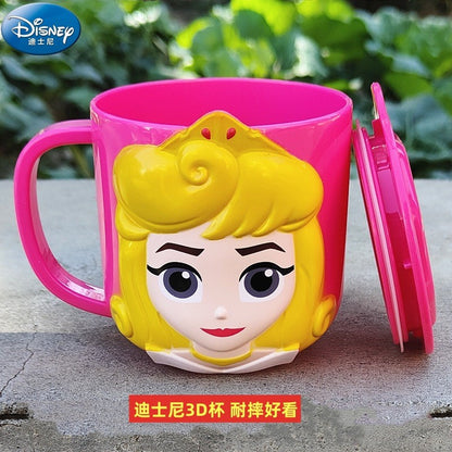 Copo infantil de desenho animado Disney Mickey Stitch com tampa Caneca de leite Frozen Elsa 3D Copo para beber em casa Copo para escovar a boca Copo de água infantil