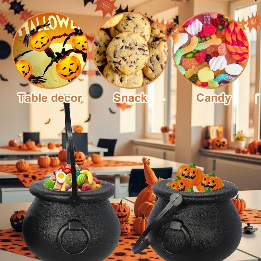 12pcs Black Cauldron with Handle, Magic Witch Cauldron Kettles Halloween Pot Candy Bowl Holder for Halloween & St. Patrick’s Day