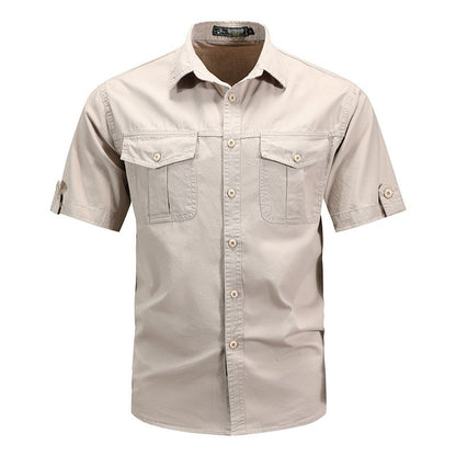 New Summer Men Short Sleeve Tooling Shirts Military Stytle Multi Pockets Cargo Shirts High Quality Men Cotton Casual Shirts 5XL