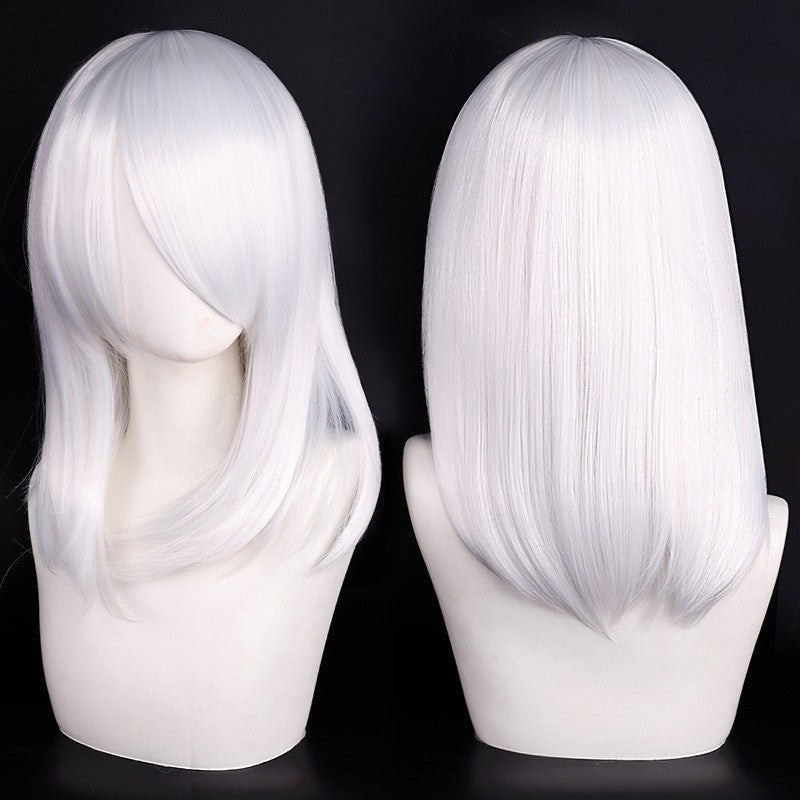 Peruca de Cosplay Média de Alta Qualidade 40cm com Franja Preta Loira Rosa Vermelha Azul Roxo Resistente ao Calor Perucas de Cabelo Sintético