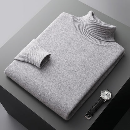 100%Merino Wool Lapel Sweater Men's Turtleneck Loose Knit Pullovers Youth Business Casual Joker Tops Warm Solid Color Base Shirt