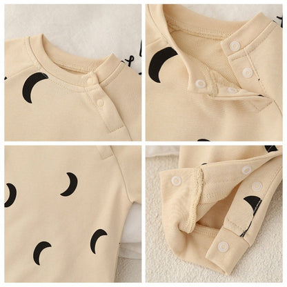 Newborn Spring and Winter Fashion Moon Sun Print Suit Cotton Comfortable and Soft 0-12 Boys and Girls Long Sleeved Baby Bodysuit
