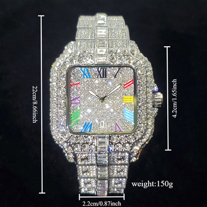 2025 New Luxury Diamond Watch Men Fashion Iced Out Square Colorful Number Watches Hip Hop Bling Jewelry Reloj Hombre for Party