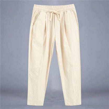 Men's Trousers Cotton Linen Fashion Casual Pants Solid Color Breathable Loose Shorts Straight Drawstring Pants Streetwear Men