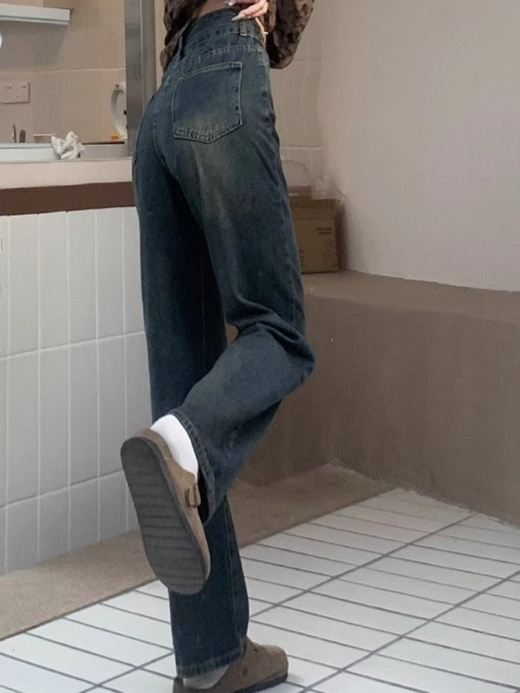 Female High Waist Wide Leg Jeans Women Y2k Denim Straight Leg Pants Girls Smoke Gray Retro Blue Light Blue Water Gray Trousers
