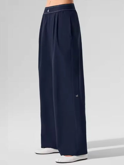 Elastic Waist Solid Fitness Joggers Trousers Women Yoga Sports Wide Leg Pants Women Thin Casual Loose Navy Blue Baggy Sweatpants