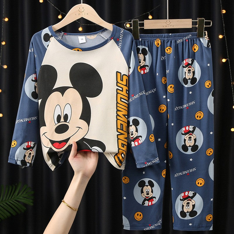 Children's Pajamas Spring and Autumn Long Sleeve Girls Thin Cartoon Sets Clothes Boy Sleepwear Robe Clothing Mother Kids