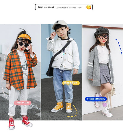 Children Canvas Shoes High-Top Boys and Girls Shoes White Board Shoes Small White Shoes New Kindergarten Baby Cloth Shoes
