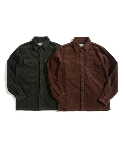 Autumn and Winter New American Retro Thick Corduroy Solid Color Cargo Shirt Men's Pure Cotton Long-sleeved Pocket Casual Blouses